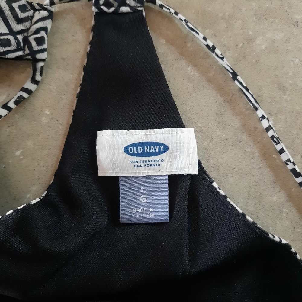 Old Navy Maxi Dress Womens Size Large V Neck Orange Yellow Geometic - Picture 8 of 16